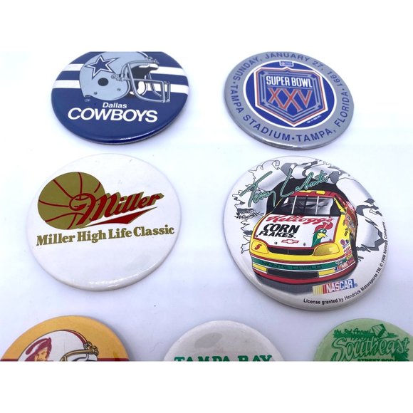 Pin Back Buttons Sport theme buttons Buccaneers Cowboy Rowdies Lot of 7 - Picture 4 of 5